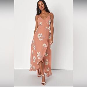 NWT Lulu’s All Mine Rusty Rose Floral Print High-Low Wrap Dress Sz M